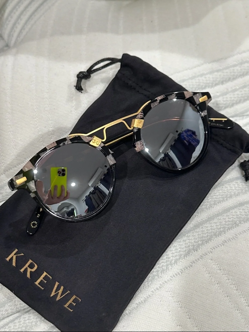 KREWE STL 18k St. Louis Mirrored Harlequin to Black Round Sunglasses